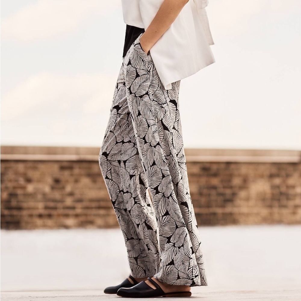 Anthropologie Elevenses Sz S Native Palm Wide-Leg Pants